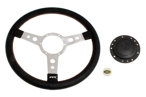 Leather Steering Wheel & Boss 15 in - Semi Dish Polished Centre - RD1116P - Mountney
