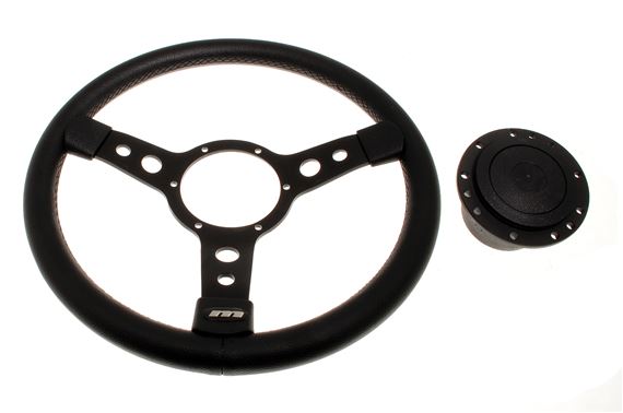 Leather Steering Wheel & Boss 15 in - Semi Dish Black Centre - RD1116B - Mountney