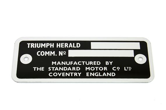Triumph Herald Chassis Plate - Identification - RH5273