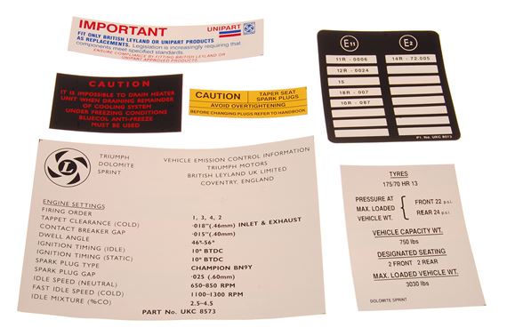 Engine Bay Label Kit - Sprint - RT1207