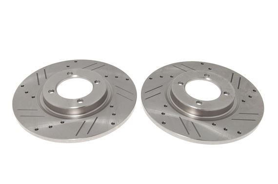 Brake Disc Set - Pair - Cross Drilled and Grooved - Spitfire/Herald/Vitesse - 208715XD - TRW