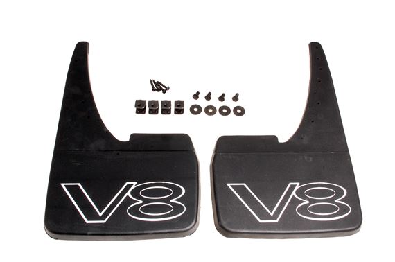 Mudflaps (pair) - White V8 Logo - RP1430