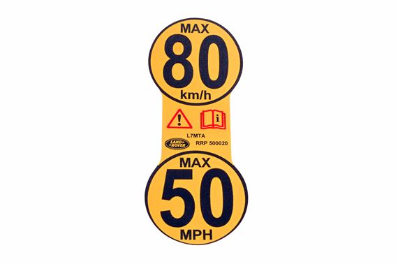 Decal - Spare Wheel Speed Warning - RRP500020 - Genuine