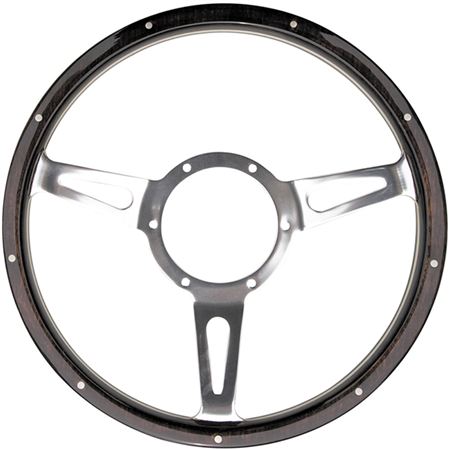 Classic Riveted Dark Wood Rim Steering Wheel 14 in with Polished Centre - 43SPCWD - Mountney