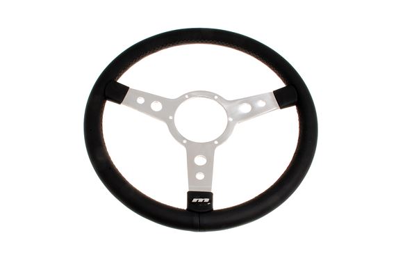 Steering Wheel 15" Leather Semi Dish Polished Centre - 53SPLB - Mountney