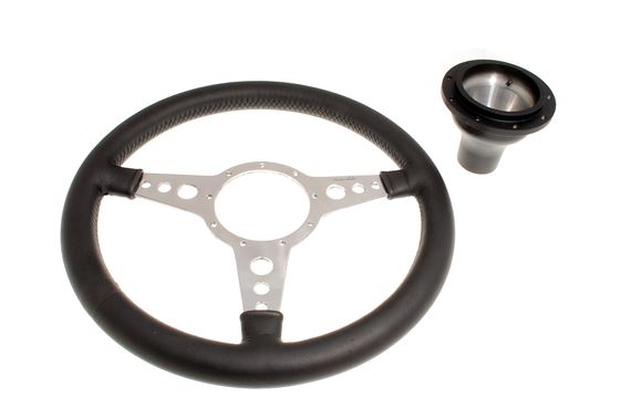 Moto-Lita Steering Wheel & Boss - 14 inch Leather - Fixed Column - Polished Spokes - Flat - RW3222