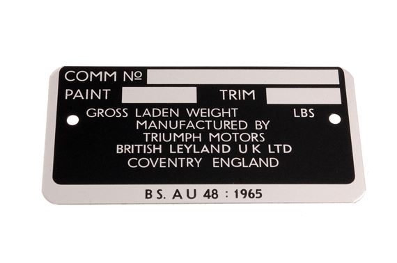 Chassis Commission Plate - in lbs - Dolomite exc. Sprint - RT1297