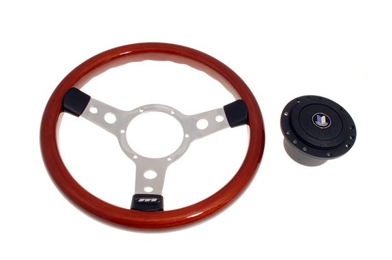Mountney Traditional Woodrim 13 Inch Steering Wheel With Polished Centre 353Spw, Boss Boss66A, Badge - RT1280A