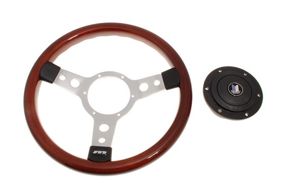 Wood Rim 13 inch Steering Wheel Polished Spokes - Black Boss - RM8258 - Mountney