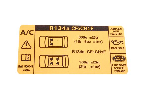 Label - Air Conditioning Refrigerant - BAC500441 - Genuine