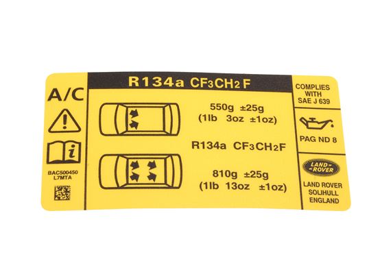Label - Air Conditioning Refrigerant - BAC501600 - Genuine