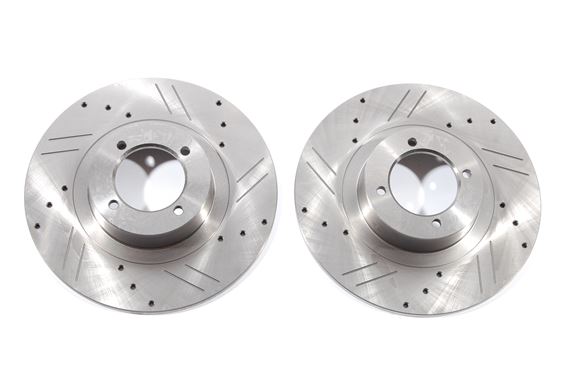 Front Brake Discs - Pair - MGB - Slotted & Drilled - BTB387XD - TRW