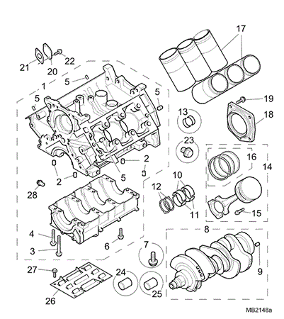 Rover 75/MG ZT Block, Crankshaft, Con Rods and Pistons - 2000 Petrol V6