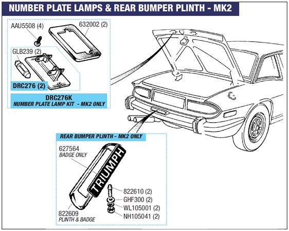 Triumph Stag Number Plate Lamps & Rear Bumper Plinth - MK2 Models