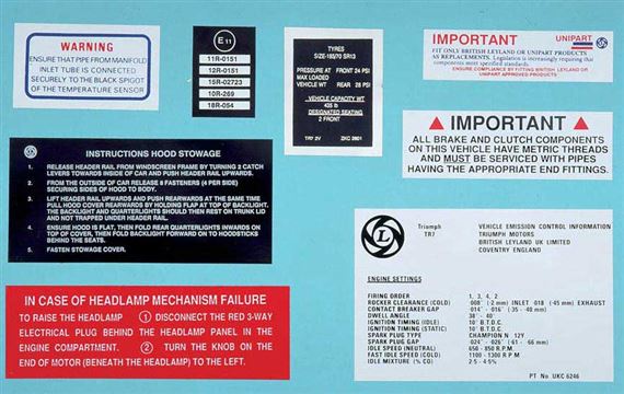 Triumph TR7 Vehicle Information Labels