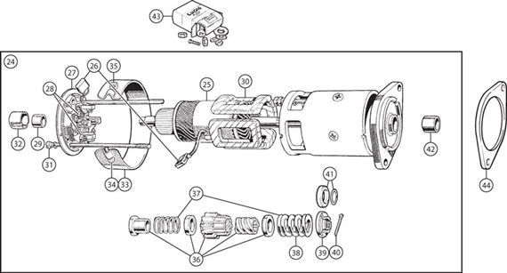 Triumph TR3A from TS50001, TR4, TR4A Starter Motor Type B Long with Exposed Bendix Gear - 4 Cylinder