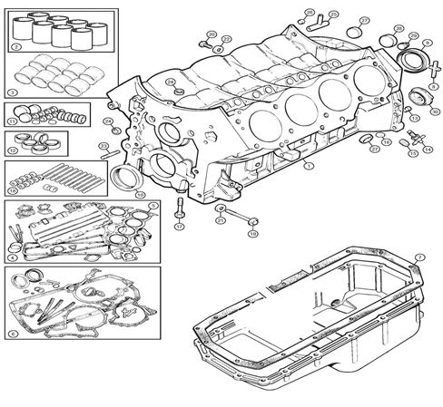 Rover V8 Cylinder Block Components