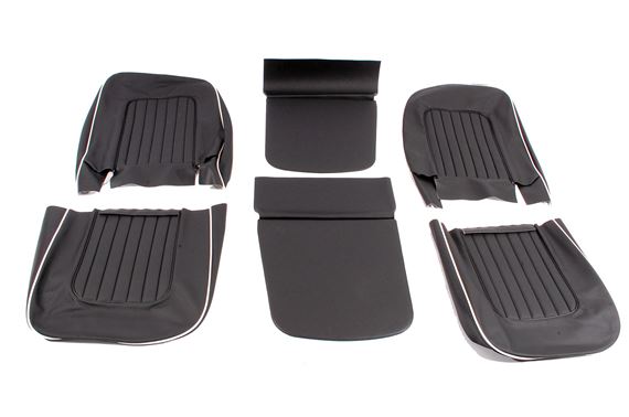 Triumph TR4A Front Seat Cover Kit - Black Leather Faced with White Piping - RF4057BLACKLEATHER