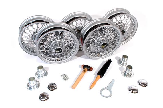 Wire Wheel Conversion Kit 4.5 x 15&quot; (MWS Centre Lock Silver Painted Wheels) Octagonal Caps - RF4093PEC
