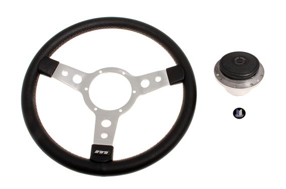 Vinyl 14 inch Steering Wheel Polished Spokes - Chrome Boss - RH5357A - Mountney