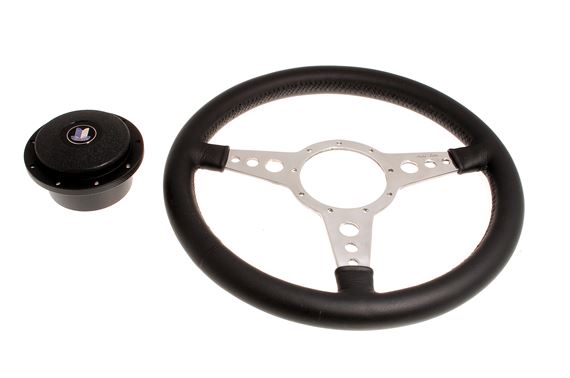 Moto-Lita Steering Wheel & Boss - 13 inch Leather - Drilled Spokes - Flat - RL152413