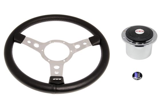 Vinyl 14 inch Steering Wheel Polished Spokes - Chrome Boss - RL1657A - Mountney