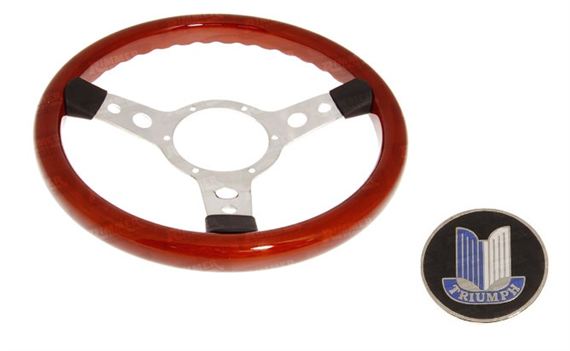 Wood Rim 13 inch Steering Wheel Polished Spokes - Chrome Boss - RM8258A - Mountney