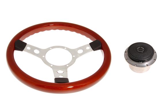 Steering Wheel 13" Wood Rim With Polished Centre Polished Boss - RP1520A - Mountney 