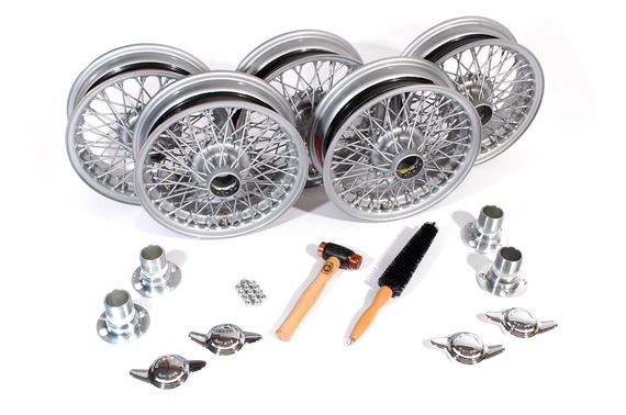 Wire Wheel Conversion Kit 5.5 x 15&quot; (MWS Centre Lock Silver Painted Wheels) Two Eared Caps - RR1004P