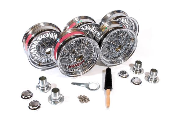 Wire Wheel Conversion Kit 5.5 x 14&quot; (MWS Centre Lock Tubeless Chrome Wheels) Octagonal Spinners - RS1087CEC