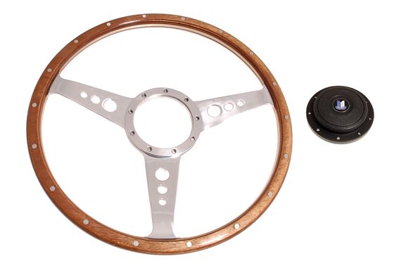 Moto-Lita Steering Wheel & Boss - 15 inch Wood - Fixed Column - Polished Spokes - Dished - Thick Grip - RW3216DTG