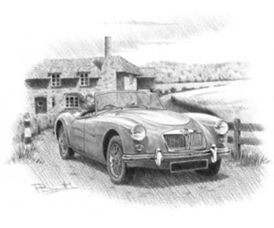 MGA Roadster Personalised Portrait in Black & White - RP1622BW