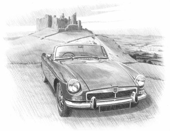 MGB Roadster with Honeycombe Grille Personalised Portrait in Black & White - RP1624BW