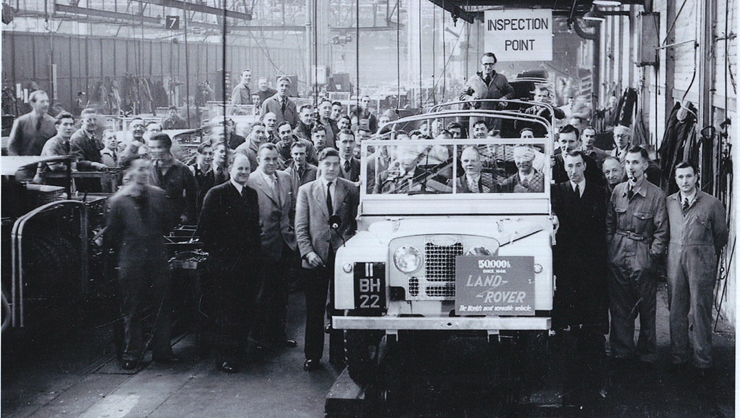 Celebration of the 5,000th Land Rover rolling off the production line circa 1952