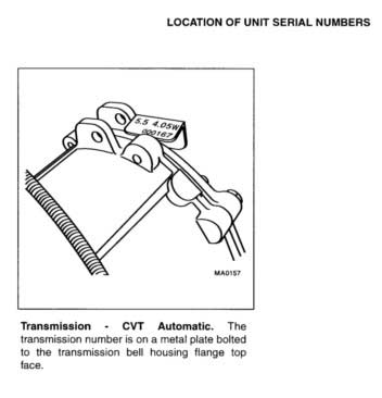 Location of Unit Serial Numbers - Transmission CVT Automatic