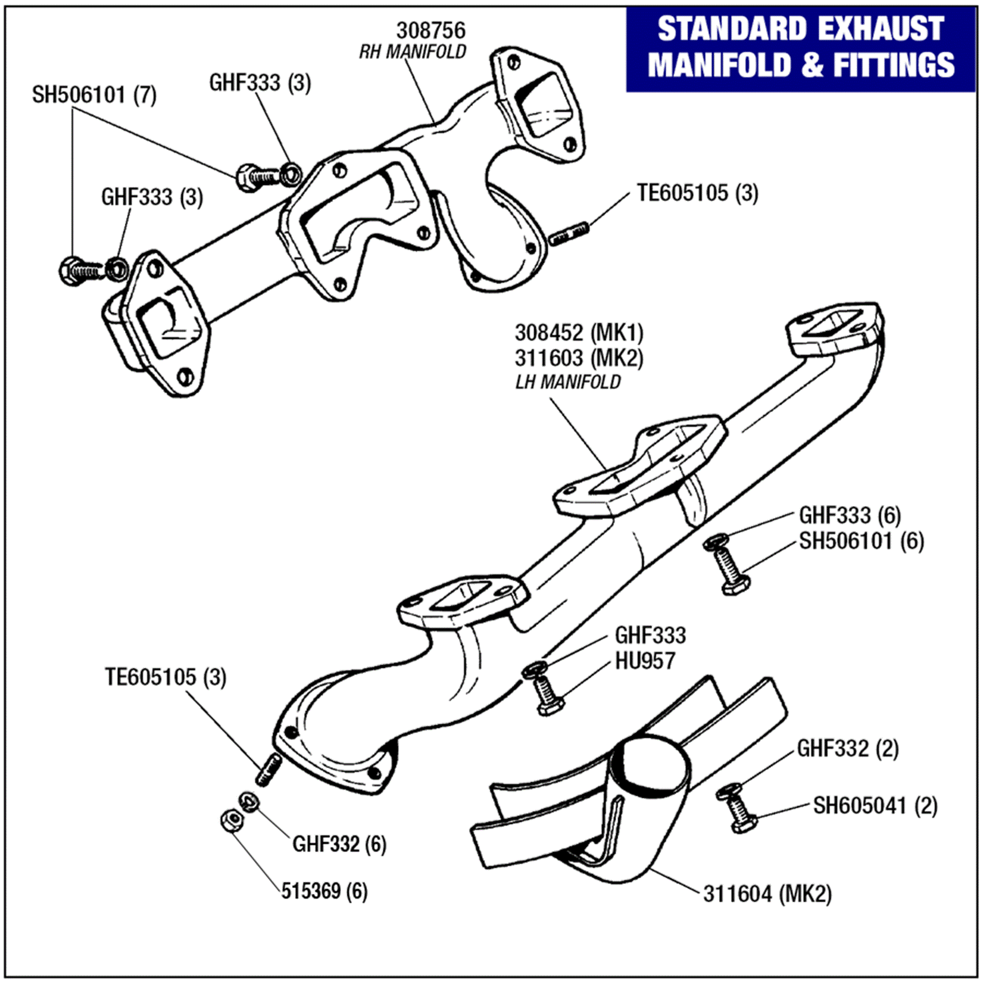 Triumph Stag Exhaust Manifolds & Fittings Standard