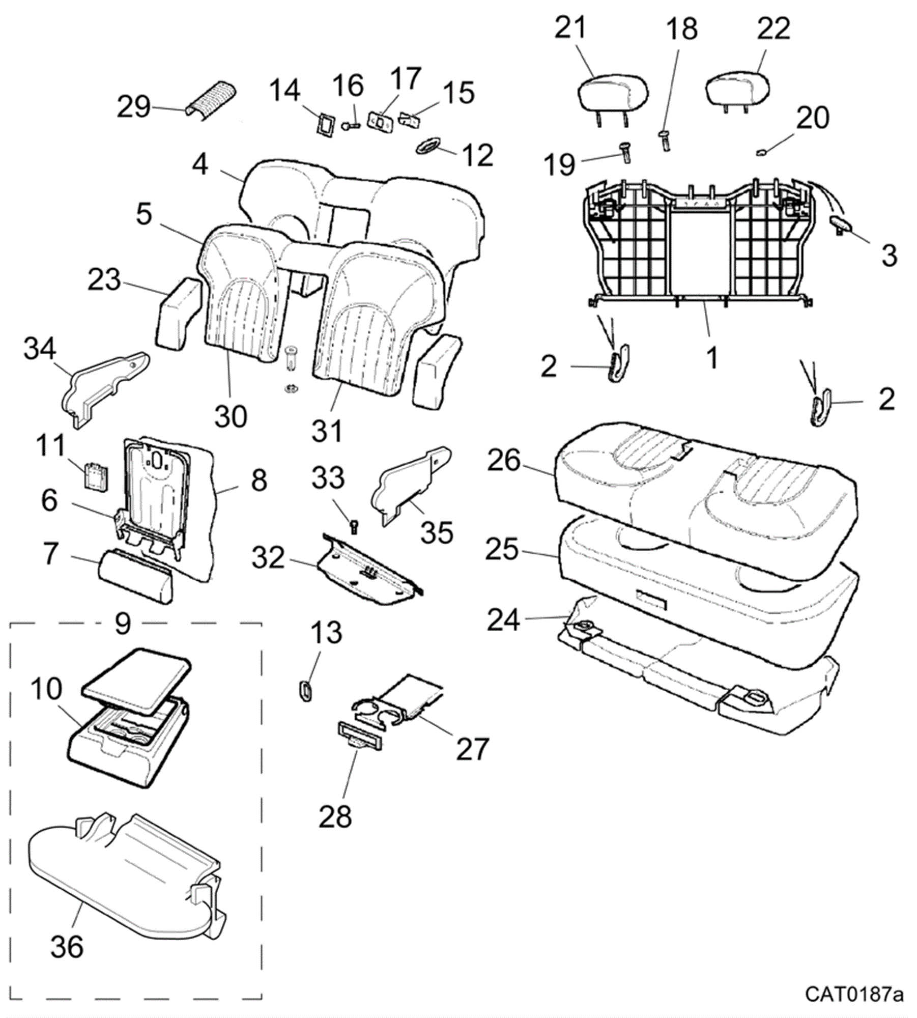 Rover 75 Rear Seat Frame and Covers Folding Squab Saloon Oxford