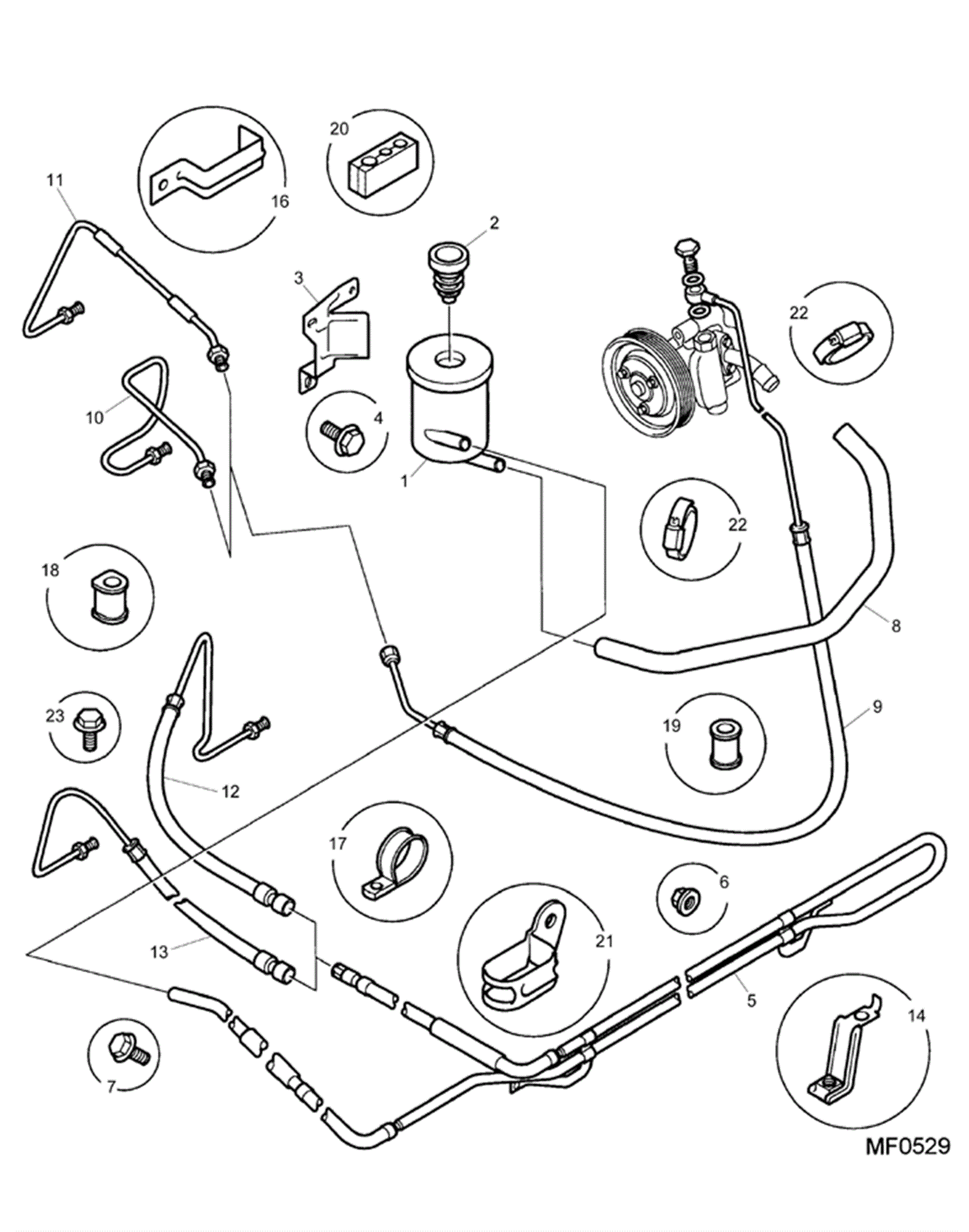 Rover 800 Late Power Steering Pipes, Hoses and Reservoir - 2500 Petrol ...