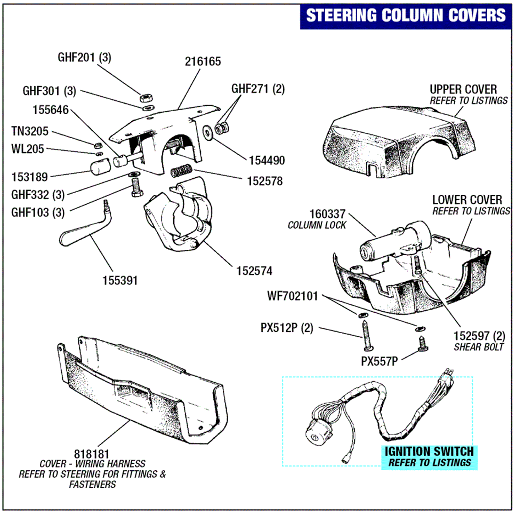 Triumph Stag Steering Column Covers & Column Lock Rimmer Bros