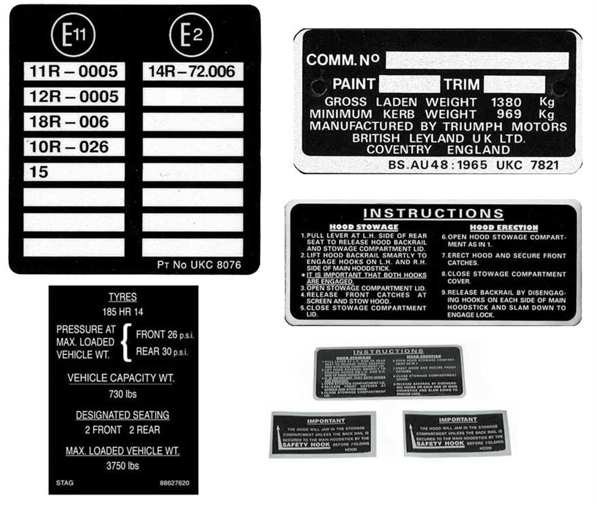 Triumph Stag Vehicle Information Labels And Kits 