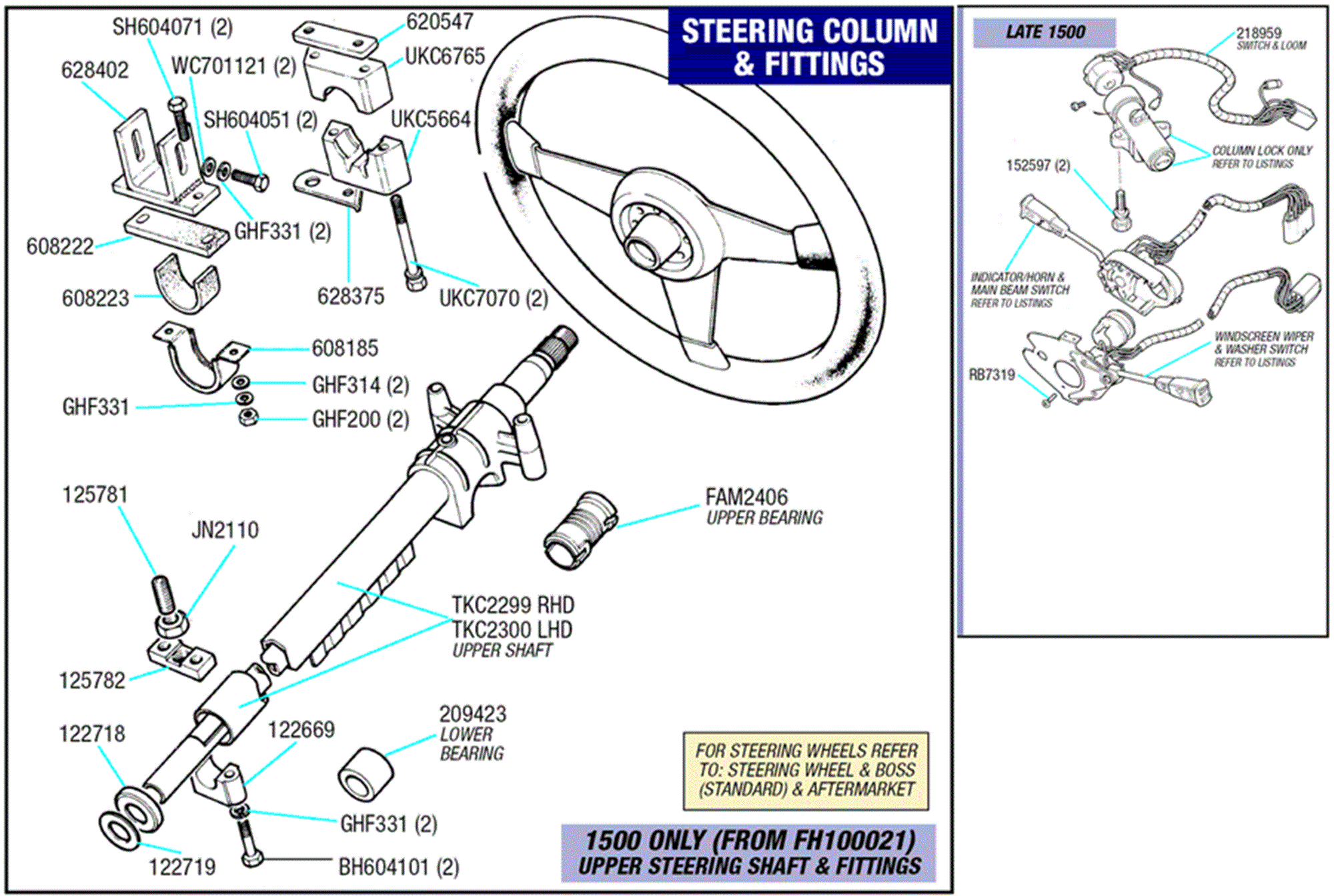 Upper Steering Shaft & Fittings Late 1500 (From FH100021)