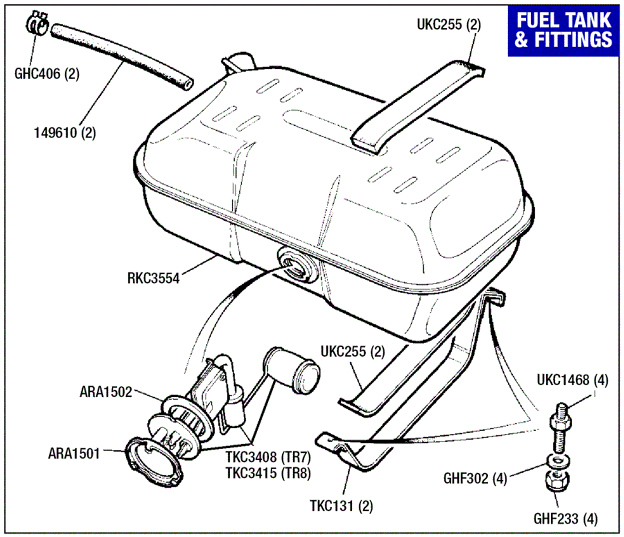 Triumph TR7 Fuel Tank and Fittings Rimmer Bros