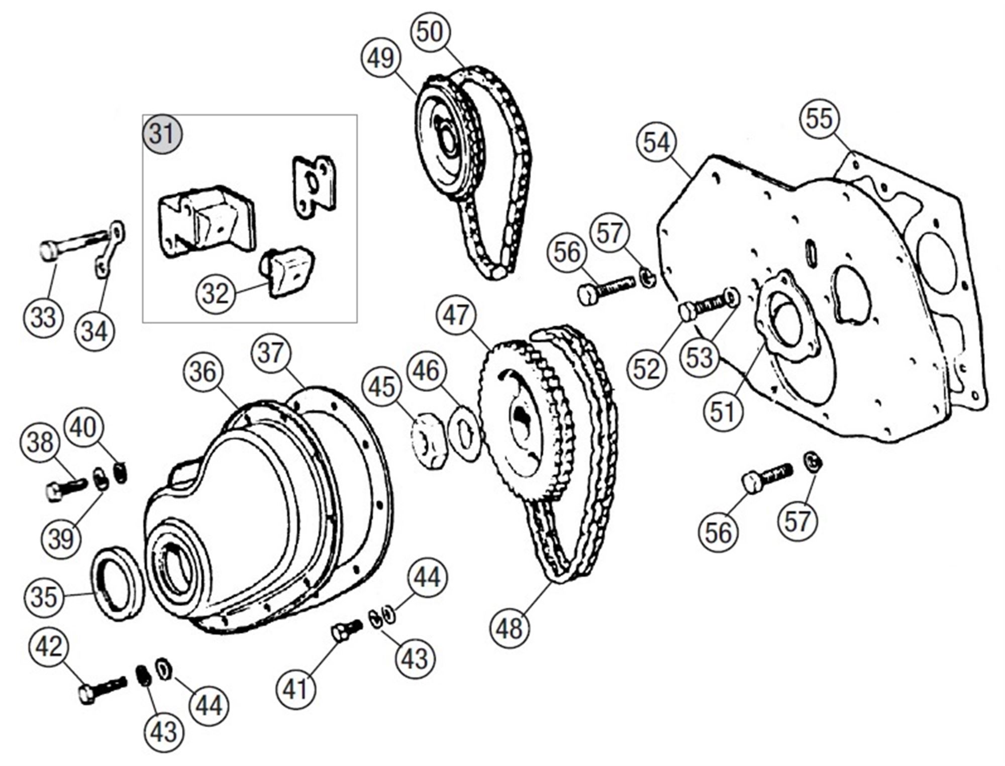 MGB Timing Chain, Timing Cover & Front Oil Seal - 4 Cyl