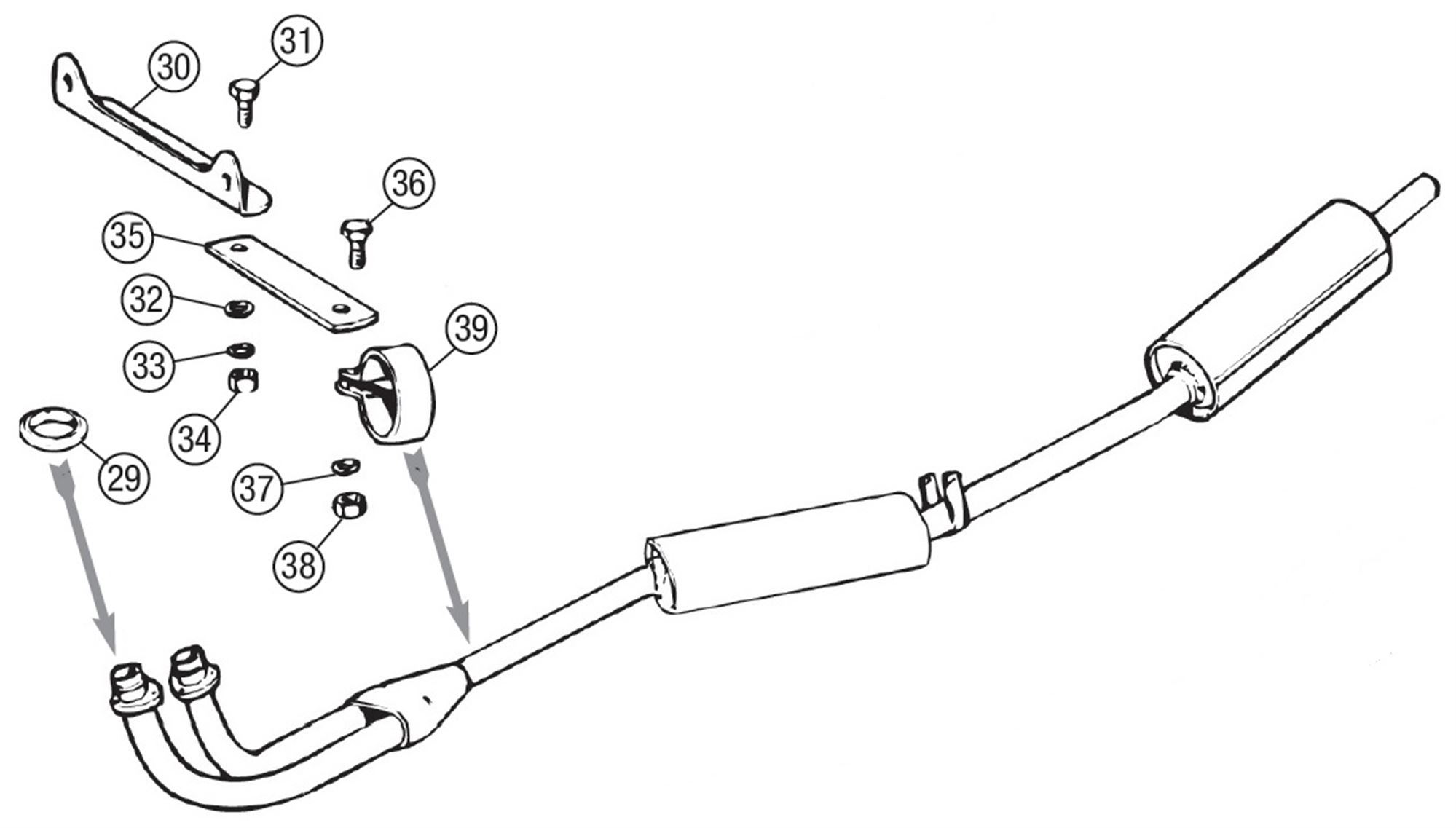 MGB Exhaust Fittings Front 4 Cylinder Rimmer Bros