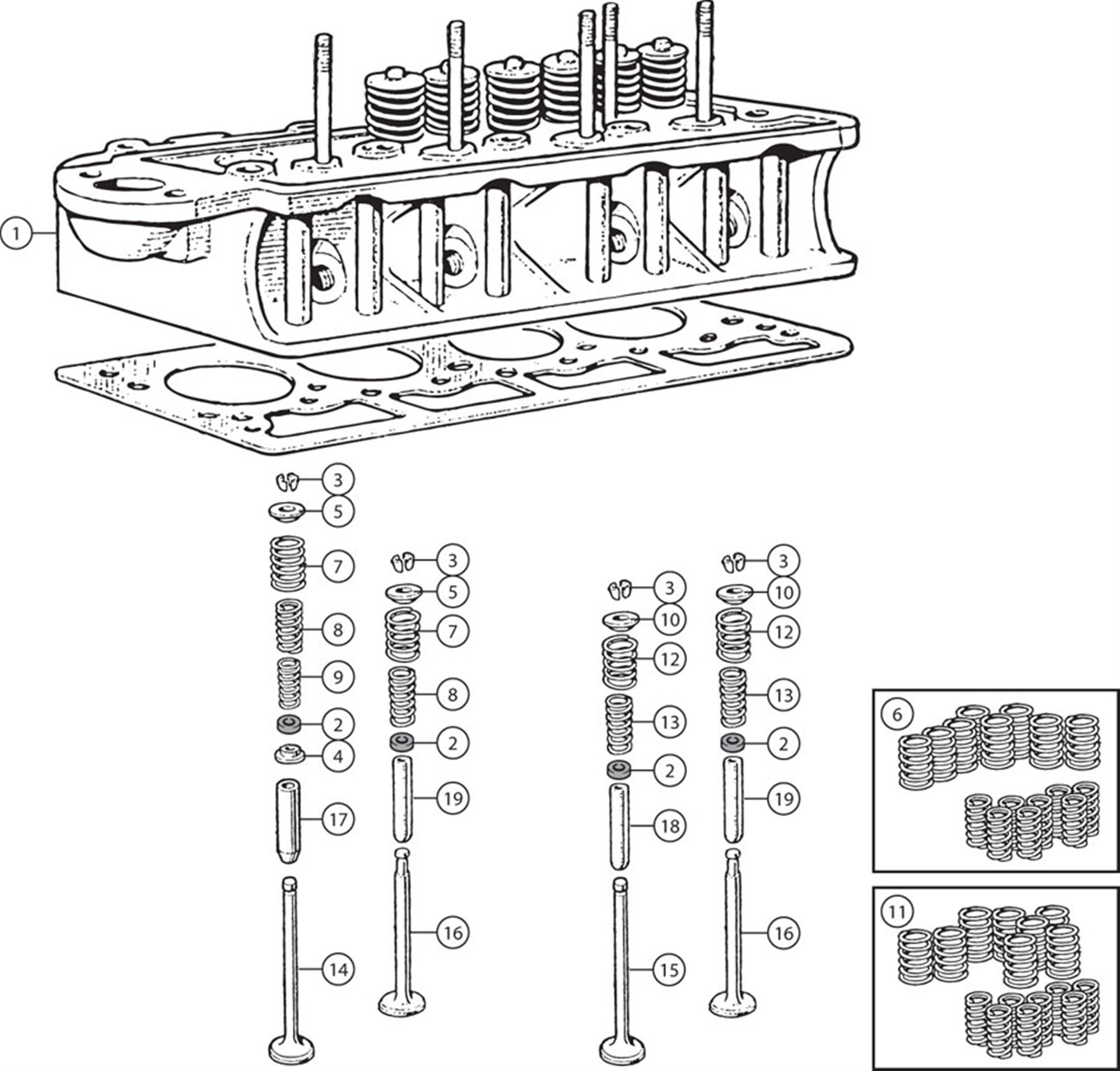 Triumph TR2-TR4A Valves, Guides and Springs - 4 Cylinder
