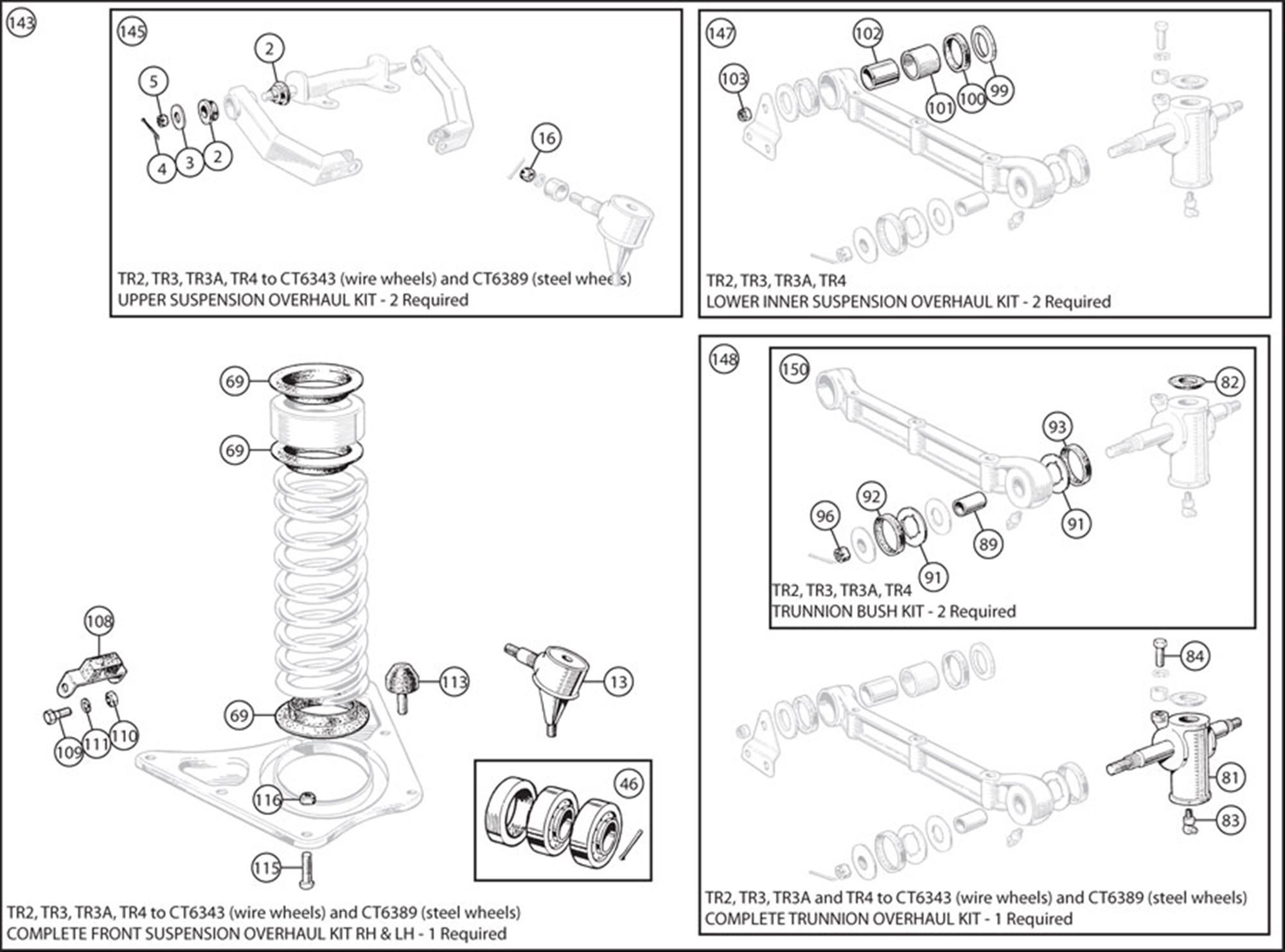 Triumph TR24 Complete Front Suspension Overhaul Kits