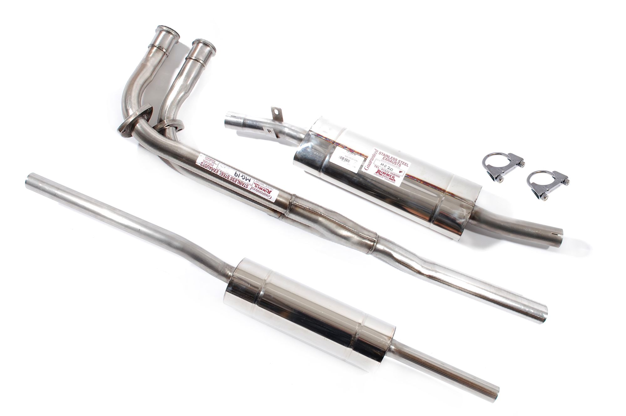 Stainless Steel Exhaust System MGB 3 Piece RP1671 Rimmer Bros