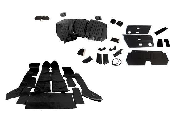 TR7 Complete Interior Trim Kit - Black Leather/Tufted - Convertible with Small type Headrests - RB7543