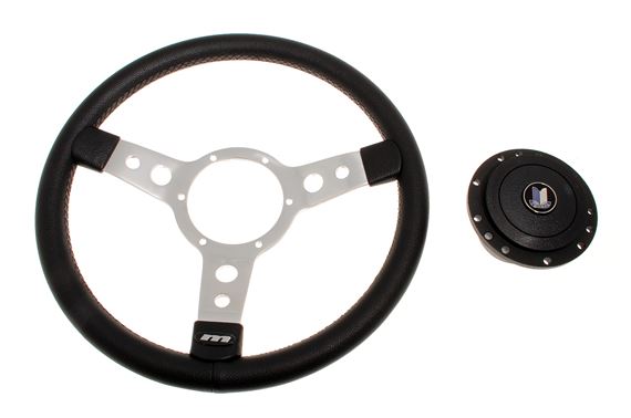 Vinyl 14 inch Steering Wheel Polished Spokes - Black Boss - RL1657 - Mountney