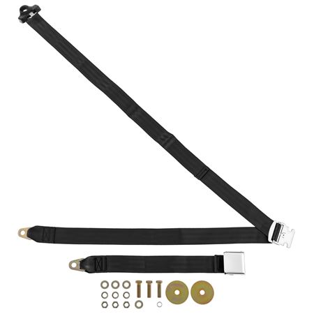 Seat Belt Kit Black 3 Point Vintage Short Receiver - 222204